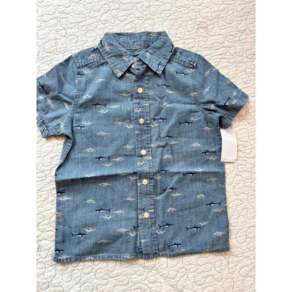 OshKosh B'gosh Boys Blue Shark Chambray Short Sleeve Button Down Shirt 5/5A
